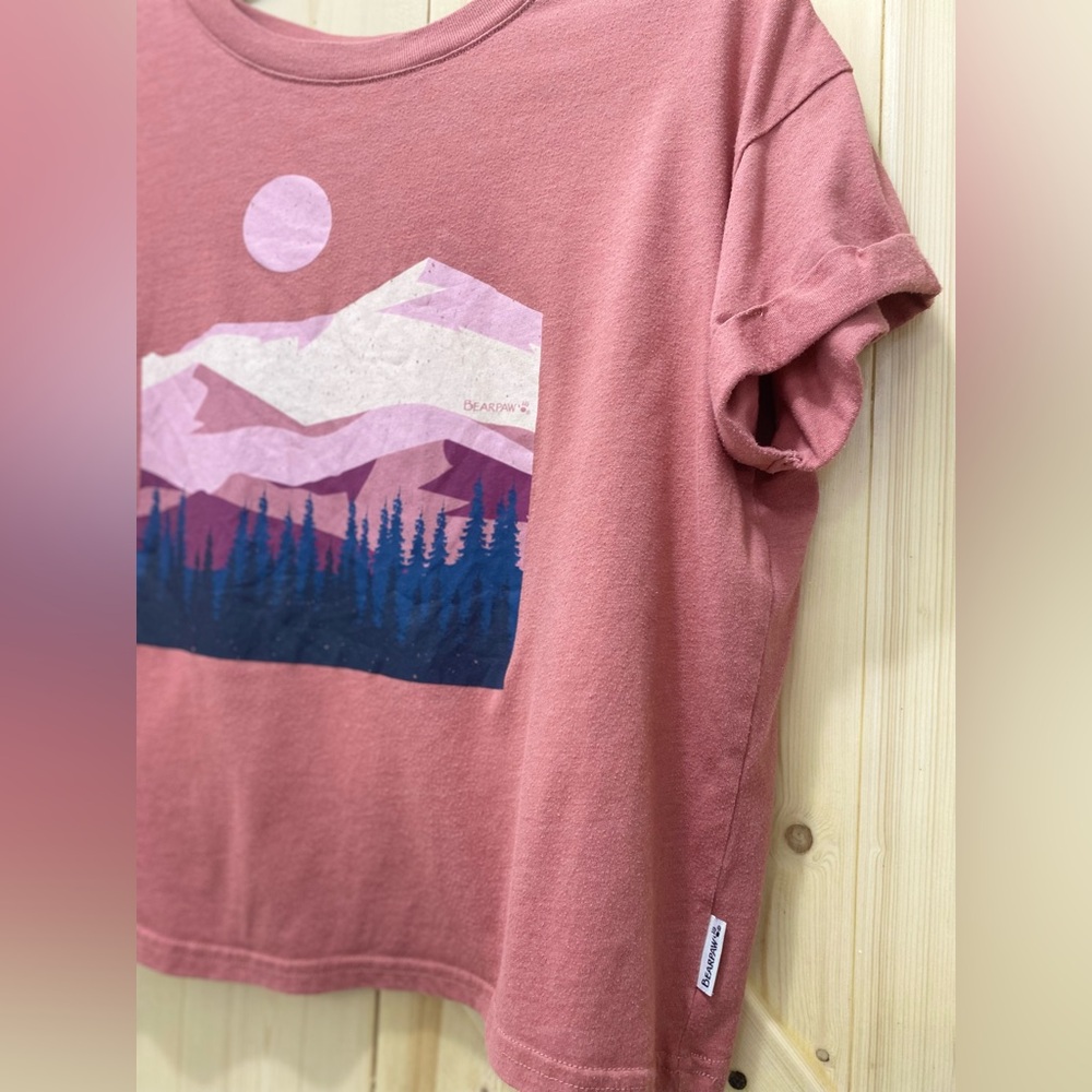 ❤️❤️Bear Paw Burnt Peachy Orange Sunset Graphic Shortsleeved Crop Top - Picture 2 of 5